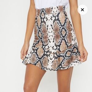 Taupe Verity Snake Print Flippy Hem Mini Skirt